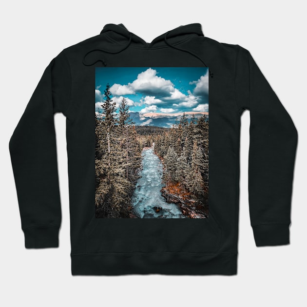 Jasper National Park River Flowing Towards the Mountains V3 Hoodie by Family journey with God